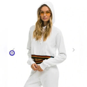 Aviator Nation White Hoodie with Multicolor Stripe